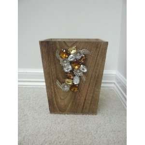 Wood Trash Can with Stones 