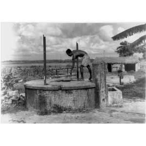 Vietnam Man on well,lifting water,c1950 