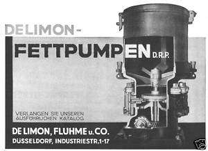 Delimon, Fluhme & Co Düsseldorf Fettpumpen Reklame 1934  