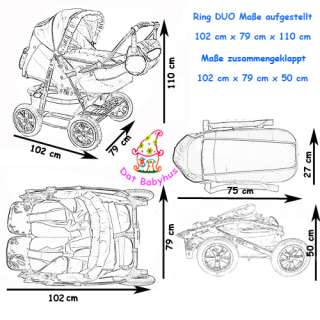 Luxus Zwillingskinderwagen RING DUO+2xBabyschale  