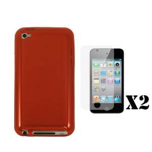  Ipod Touch 4 TPU Case Red + 2X Screen Guard Protector 