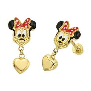  Disney   Minnie Mouse Heart Dangle Earrings in 14k Yellow 