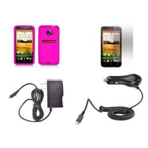 HTC EVO 4G LTE (Sprint) Premium Combo Pack   Hot Pink Silicone Skin 