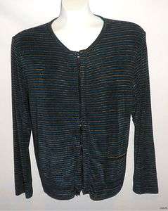 CHICOS DESIGN  Striped Zip Up Jacket Top, Sz 0 Small  