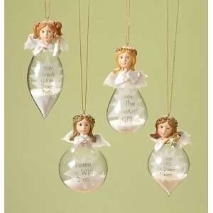 Pack of 8 Keepsakes Angel Glitter Glass Christmas Ornaments  