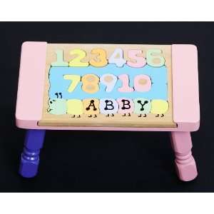    Personalized Number Name Worm Puzzle Stool   Pastel