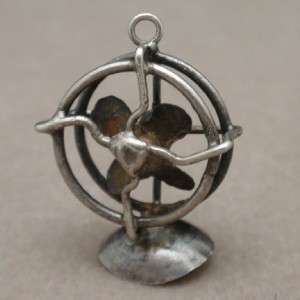 Table Fan Charm Vintage Sterling Silver Blades Spin  