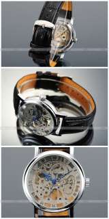    Auto/Automatic Skeleton/6 Hand Black/Silver Band Mens Watch  
