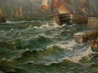 Gorgerous Early 20th Century Oil Painting Storms at the Harbor 