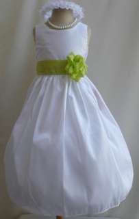  JC WHITE LIME GREEN WEDDING PAGEANT RECITAL PARTY FLOWER GIRL DRESS 
