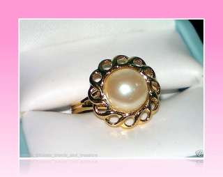 GOLD YGP RETRO VINTAGE FAUX PEARL RING~ADJUSTS 6/7/8/9  