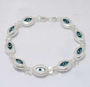 Evil Eye Greek Key Bracelet 925 Sterling Silver Blue  