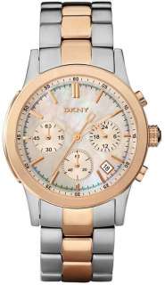 DKNY 2 TWO TONE ROSE GOLD,SILVER STEEL+MOP DIAL,CHRONOGRAPH WATCH 
