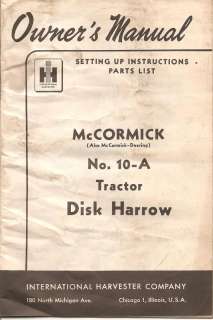 McCormick No. 10 A Tractor Disk Harrow Intl Harvester  