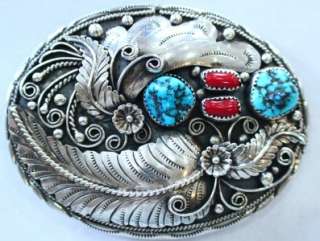 VINTAGE NATIVE AMERICAN INDIAN PAWN SILVER BELT BUCKLE BLUE TURQUOISE 