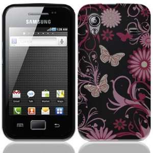 Samsung Galaxy Ace Silikoncase Cover Hülle. Butterfly Schwarz/Rosa 