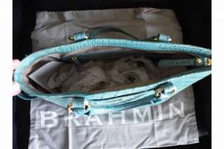 NWT Brahmin Melbourne Mini Alden Aqua Glossy Leather Purse Retail $195 