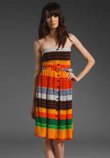 PLENTY BY TRACY REESE Pleat Skirt Strapless Dress in Banded Stripes at 