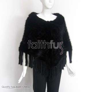 This is a real mink fur knitted cape with fur fringe on its side.