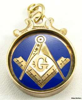 Masonic Estate Charm 10k Gold Enamel Symbol Fob Pendant  
