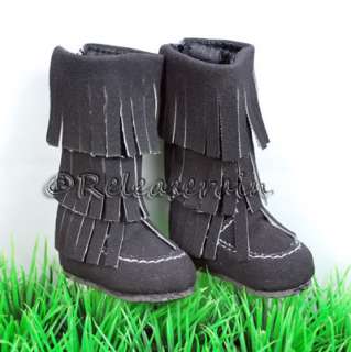 Dollfie DOB Shoes Suede Fringe Moccasin Boots Black  