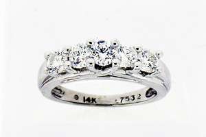Ladies Five Stone Diamond Ring 14k White Gold  