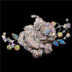 Bridal 4.72 Rose Flower Brooch Pin w Swarovski Crystal  