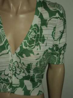 Womens BANANA REPUBLIC Green Floral cotton Crop cardigan sweater Sz S 