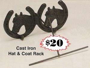 Cast Iron ~ Wall HAT & COAT RACK ~ Horse Head, Horseshoe, Cowboy 