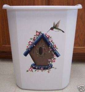 HAND PAINTED WASTE PAPER BASKET/BIRDHOUSE/HUMMINGBIRD/NEW BY MB  