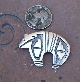 Navajo Sterling Silver Overlay Tooled Bear Pin  