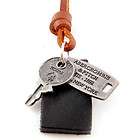 Black Brown Abercrombie Leather KEY DOG TAG Necklace ADJUSTABLE Rusty 