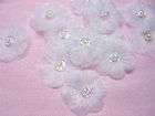 60 White Organza Sequin Beaded Flower Appliques ~ Bridal/Wedding F008