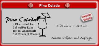 Rezept Pina Colada Cocktail Wandtattoo Wandaufkleber   