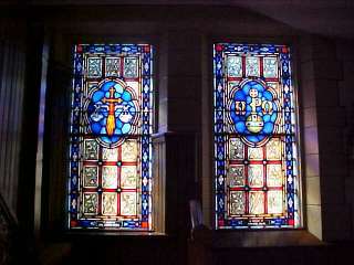 Fine Older Stained Glass Church Window + + chalice +  