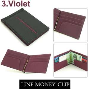 Violet Leather ID Credit Card Holder Money Clip Wallet  
