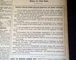 1907 Old Newspaper MONOGAH MINING DISASTER West Virginia WV Coal Mines 