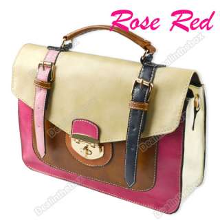 Retro Womens Fashion Spell Leather Antique Color Matching Handbag 