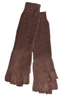Womens Long Brown Knit Fingerless Gloves  