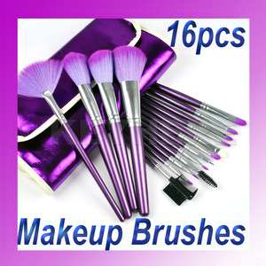 16 Pcs Pro Purple Makeup Eye Shadow Brush Cosmetic Set  