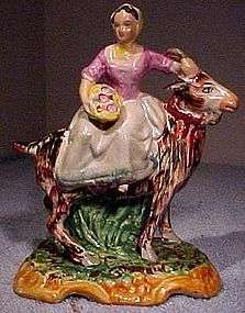 STAFFORDSHIRE GIRL ON A GOAT FIGURE c1840 60  