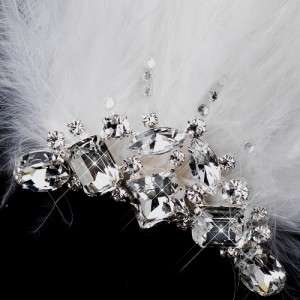 Silver White Feather Fascinator Bridal Hair Clip  