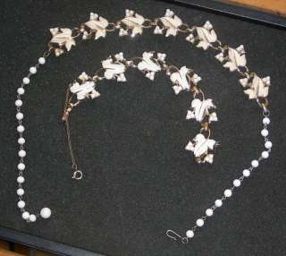 Vintage Signed CORO White Enamel Set Necklace Bracelet  