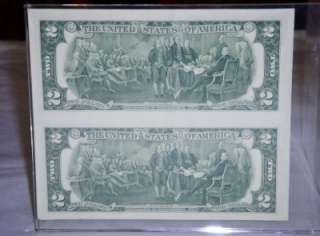   & UNCUT Sheet of 2, 1976 $2 Dollar Bills Framed in Acrylic  