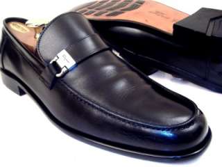   Ferragamo Mens Black Dress Shoes Silver Gancini Bit Loafers 11.5 D