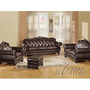Acme Furniture Anondale Cherry Finish Top Grain Leather Sofa 4 Piece 