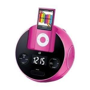 GPX iPOD DOCK/CHARGER ALARM CLOCK AM/FM ROUND PINK WHITE BACK LIT FREE 