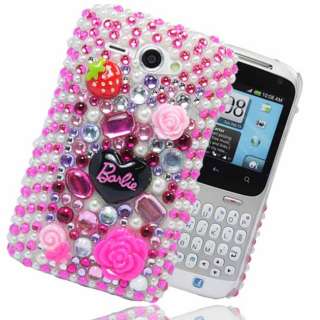 FOR HTC CHACHA BARBIE DIAMOND FLOWER HOT PINK HARD PLASTIC CASE COVER 