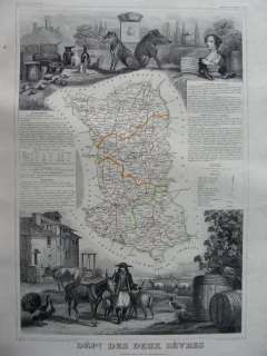   Belle Carte des deux Sèvres Levasseur 1849