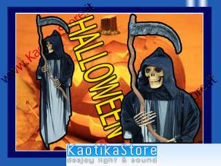 Halloween scheletro horror con falce 135x16x178cm effetto decorazione 